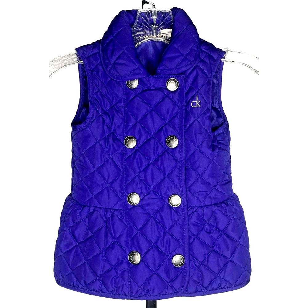 CALVIN KLEIN Girls Purple Puffy‎ Quilted Vest Snap Closure - Size 5 embroidered
